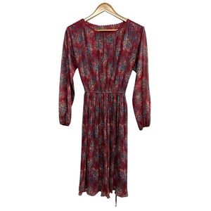 Hal Ferman Pleated Floral Dress 12 Long Sleeve Midi Cottagecore Prairie Vintage